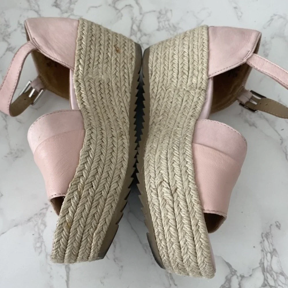 Naturalizer Espadrilles Sandals Women Sz 7.5 Pink Leather Platform Mid Heel‎